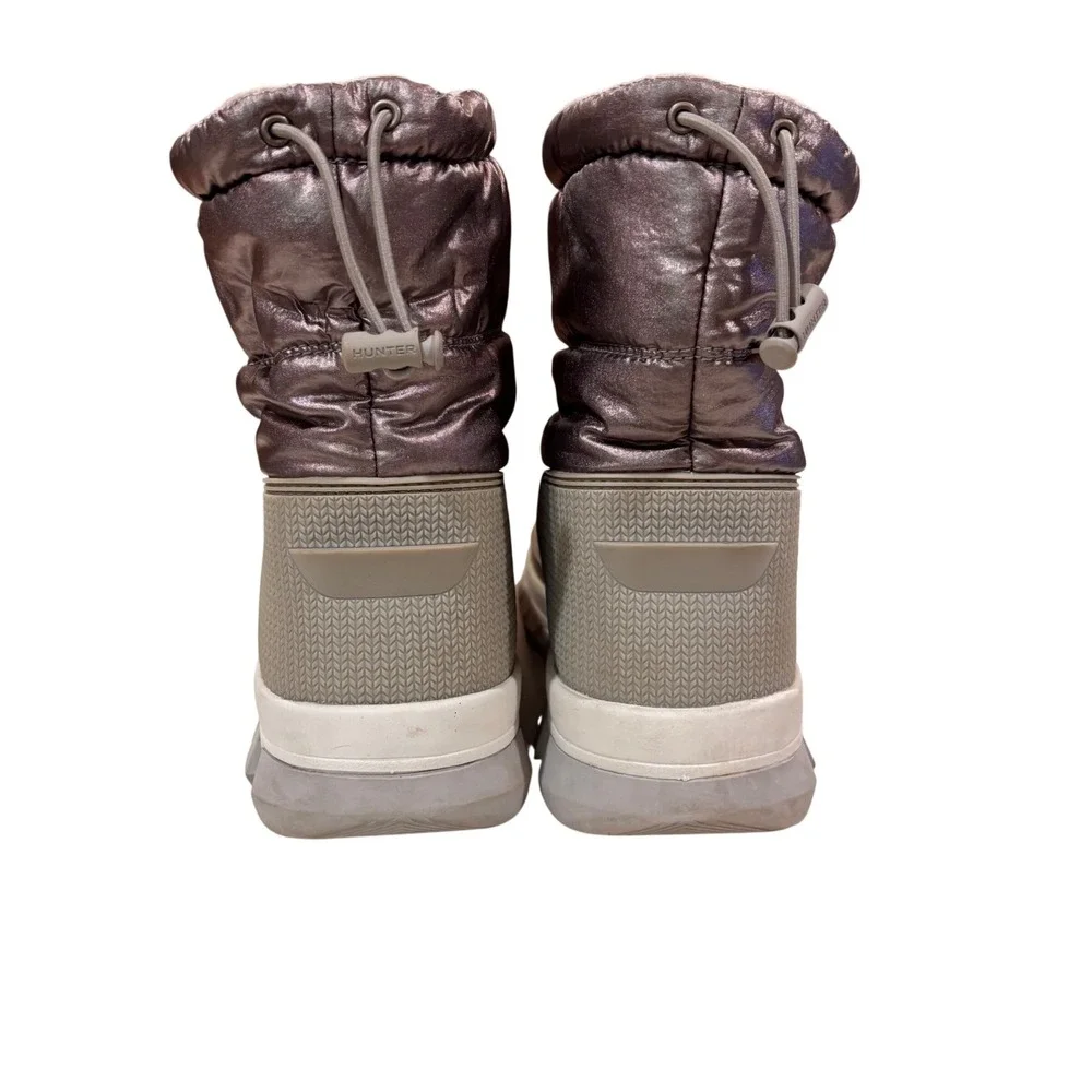 Hunter Snow Boots Puffer Quilted Rubber‎ Waterproof Winter Metallic Gray Women 9